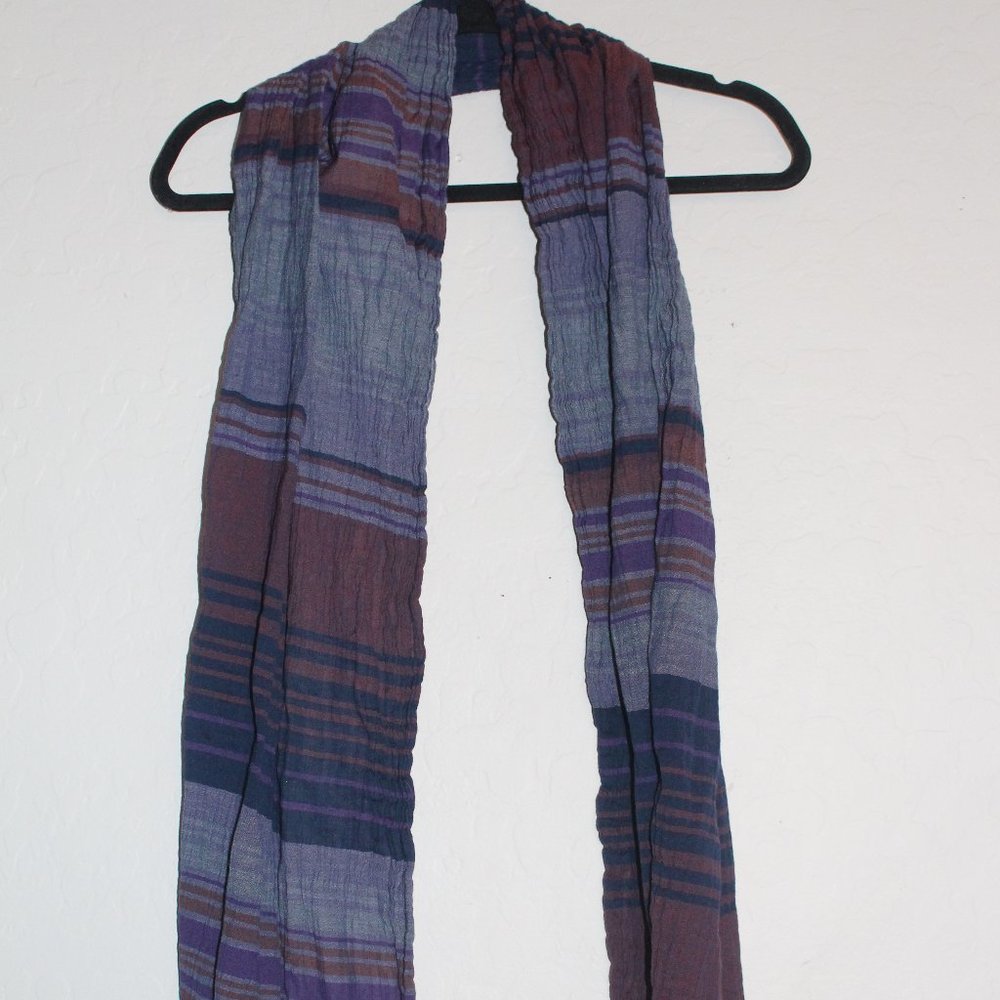 Eddie Bauer Purple Blue Plaid Scarf ~72" Long